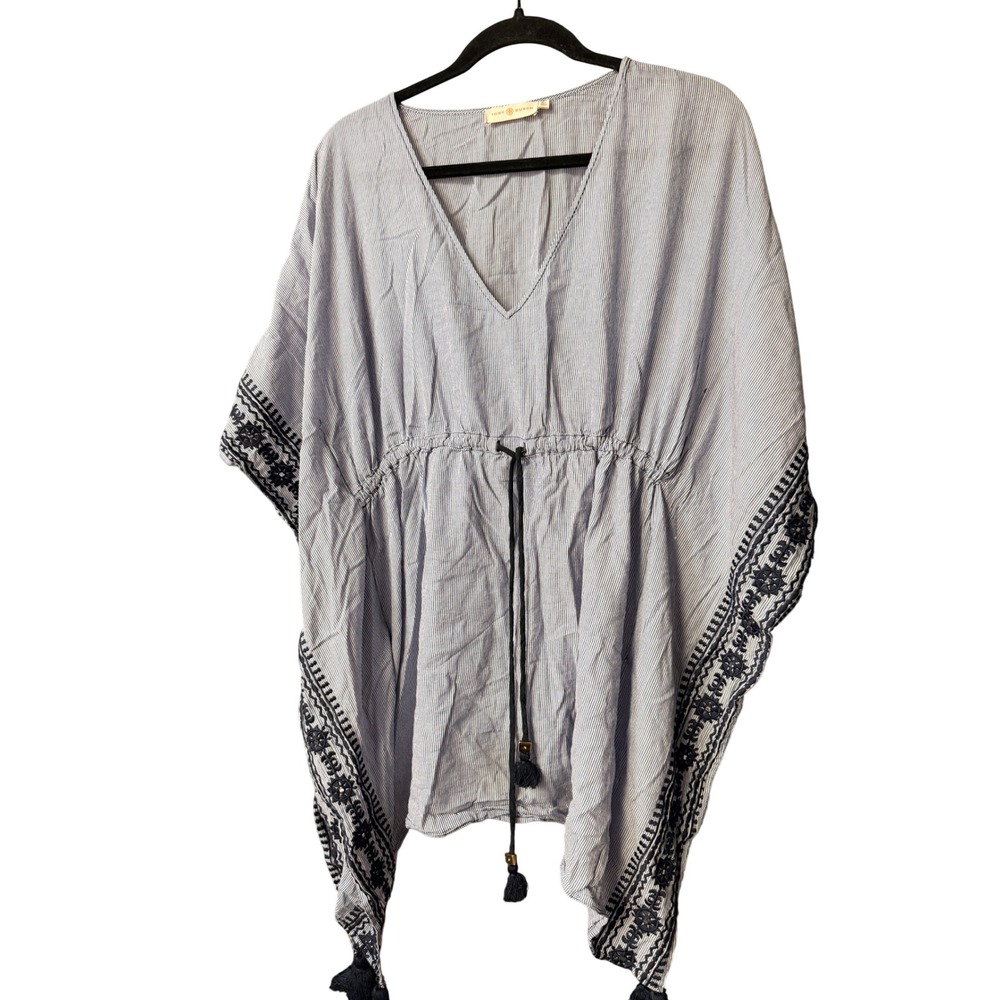 Tory Burch Striped Embroidered Kaftan Coverup Size M/L